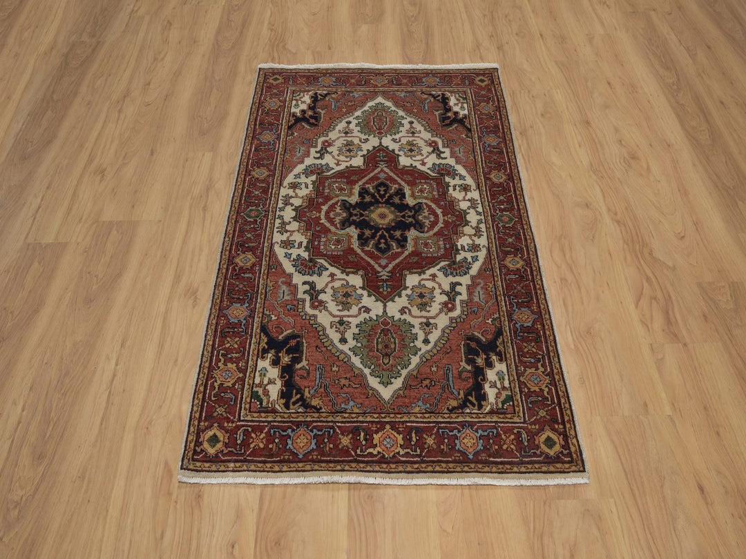 3'1" x 5'1" New Hand Knotted Ivory Wool Rectangle Oriental Rug - MOA10292441