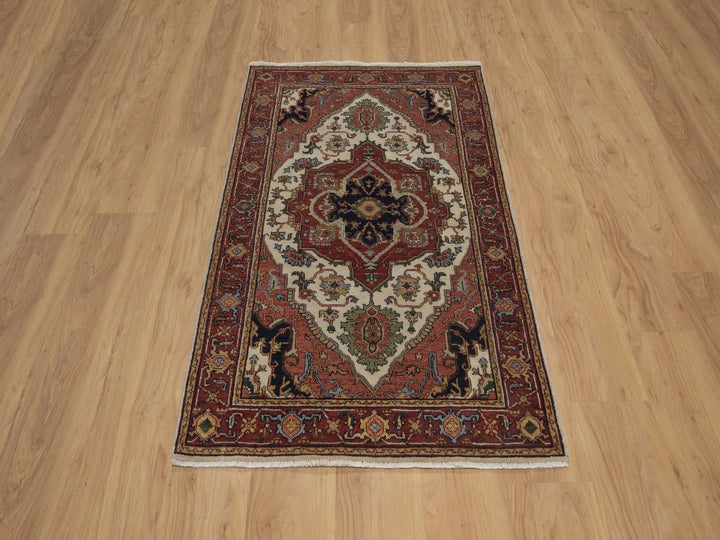 3'1" x 5'1" New Hand Knotted Ivory Wool Rectangle Oriental Rug - MOA10292441