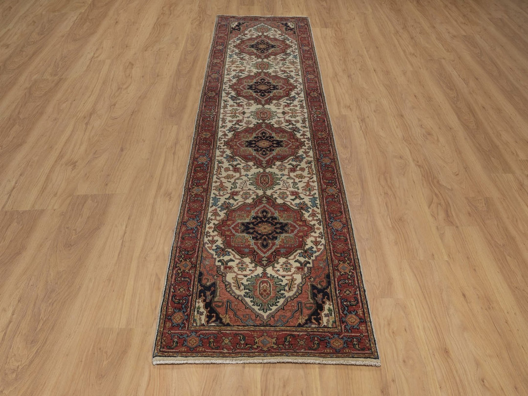 2'7" x 10'0" New Hand Knotted Ivory Wool Runner Oriental Rug - MOA10292442