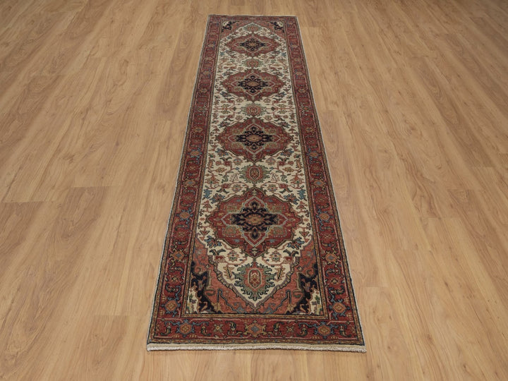 2'7" x 10'0" New Hand Knotted Ivory Wool Runner Oriental Rug - MOA10292442