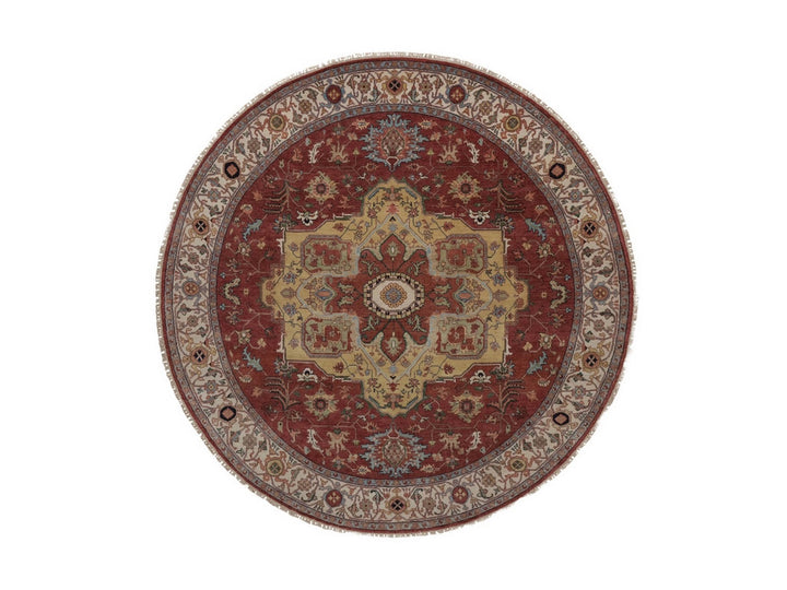 8'0" x 8'0" New Hand Knotted Red Wool Round Oriental Rug - MOA10292443