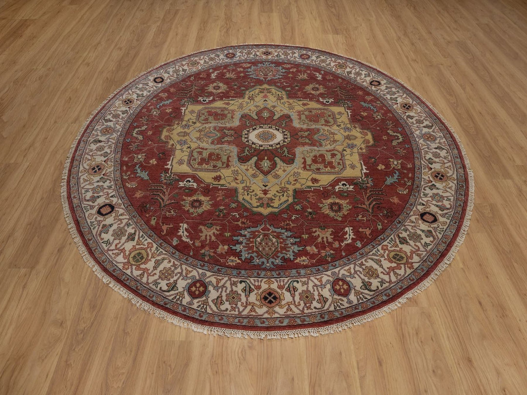 8'0" x 8'0" New Hand Knotted Red Wool Round Oriental Rug - MOA10292443