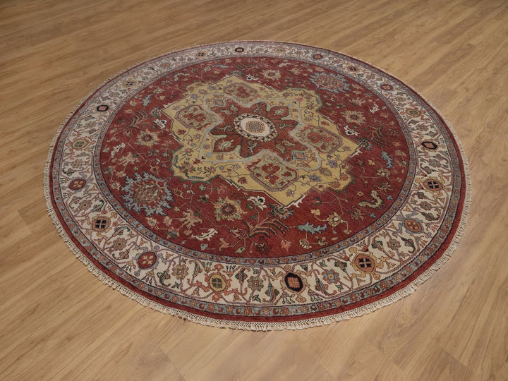 8'0" x 8'0" New Hand Knotted Red Wool Round Oriental Rug - MOA10292443