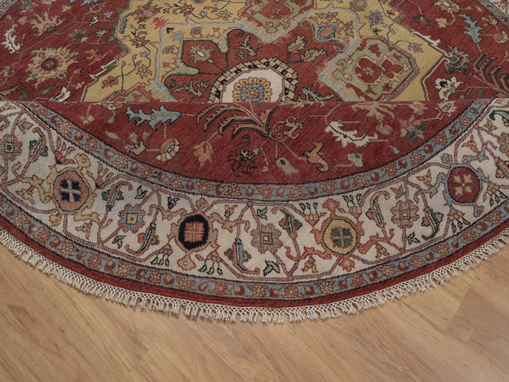8'0" x 8'0" New Hand Knotted Red Wool Round Oriental Rug - MOA10292443