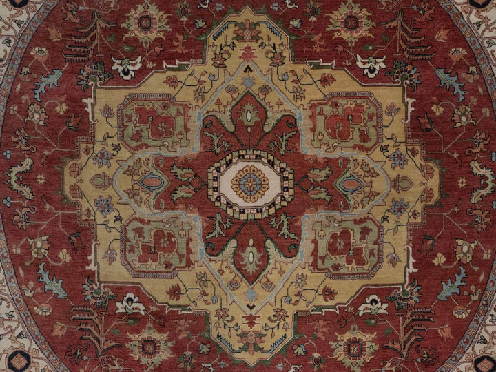 8'0" x 8'0" New Hand Knotted Red Wool Round Oriental Rug - MOA10292443