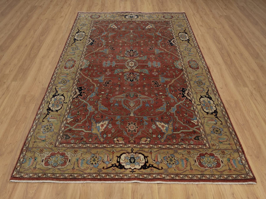 6'1" x 9'2" New Hand Knotted Red Wool Rectangle Oriental Rug - MOA10292444