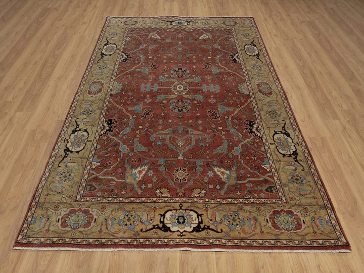 6'1" x 9'2" New Hand Knotted Red Wool Rectangle Oriental Rug - MOA10292444