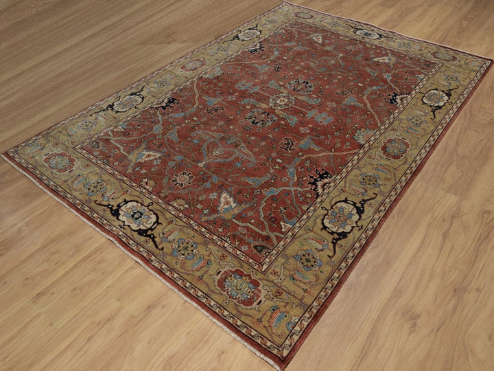 6'1" x 9'2" New Hand Knotted Red Wool Rectangle Oriental Rug - MOA10292444