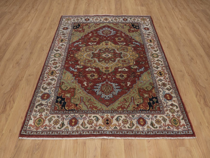 5'1" x 7'0" New Hand Knotted Red Wool Rectangle Oriental Rug - MOA10292445