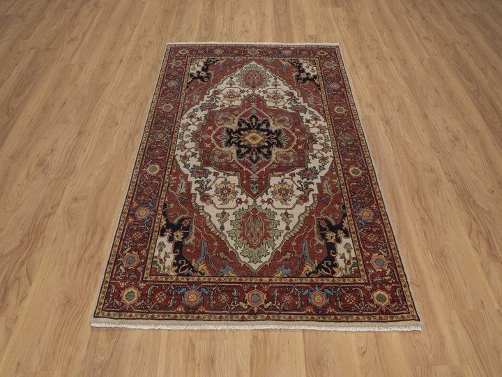 4'1" x 6'2" New Hand Knotted Ivory Wool Rectangle Oriental Rug - MOA10292446