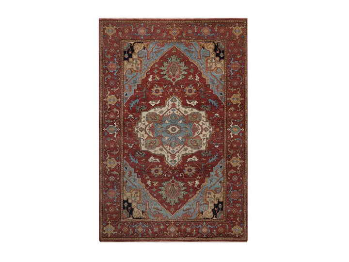 6'1" x 9'2" New Hand Knotted Red Wool Rectangle Oriental Rug - MOA10292448