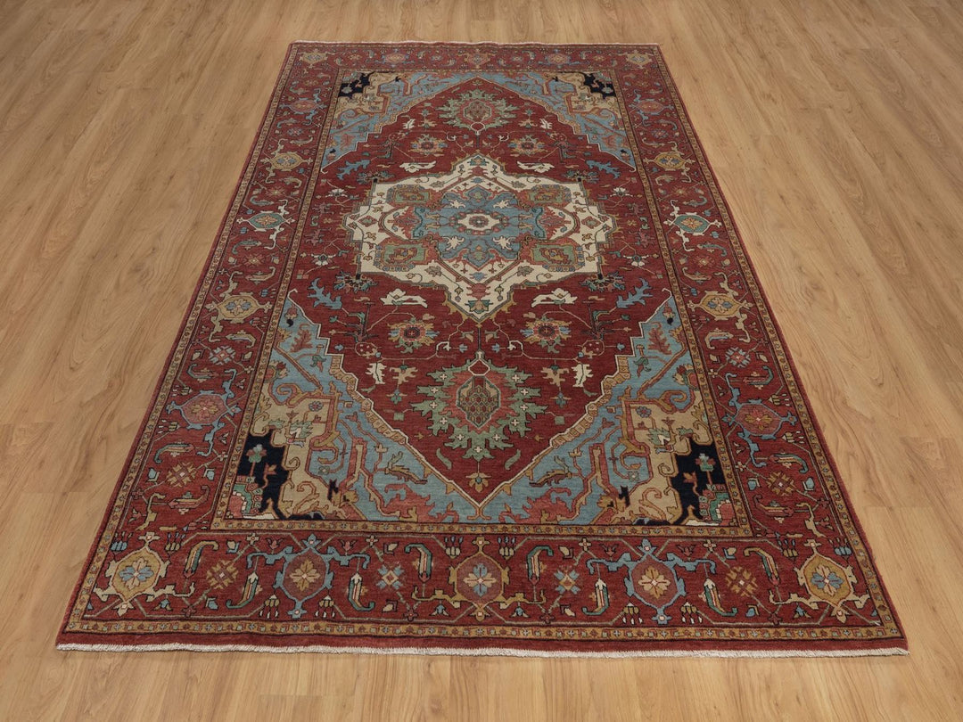 6'1" x 9'2" New Hand Knotted Red Wool Rectangle Oriental Rug - MOA10292448