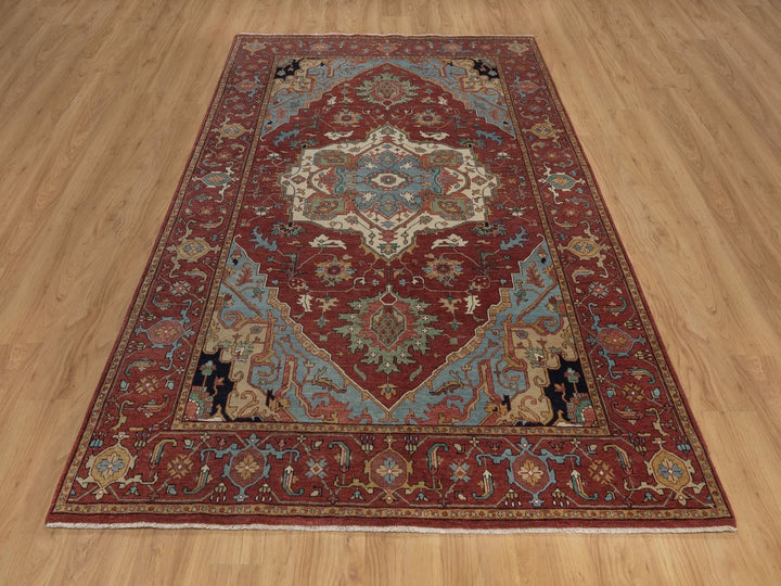 6'1" x 9'2" New Hand Knotted Red Wool Rectangle Oriental Rug - MOA10292448