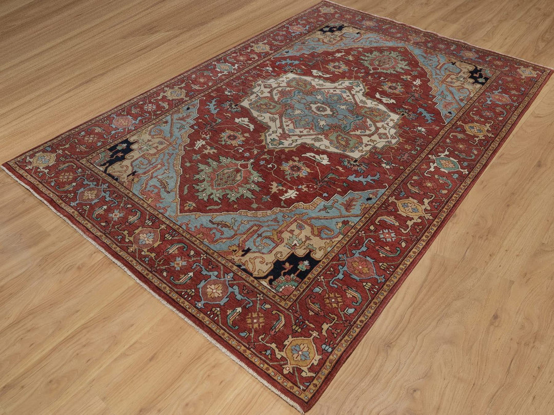 6'1" x 9'2" New Hand Knotted Red Wool Rectangle Oriental Rug - MOA10292448