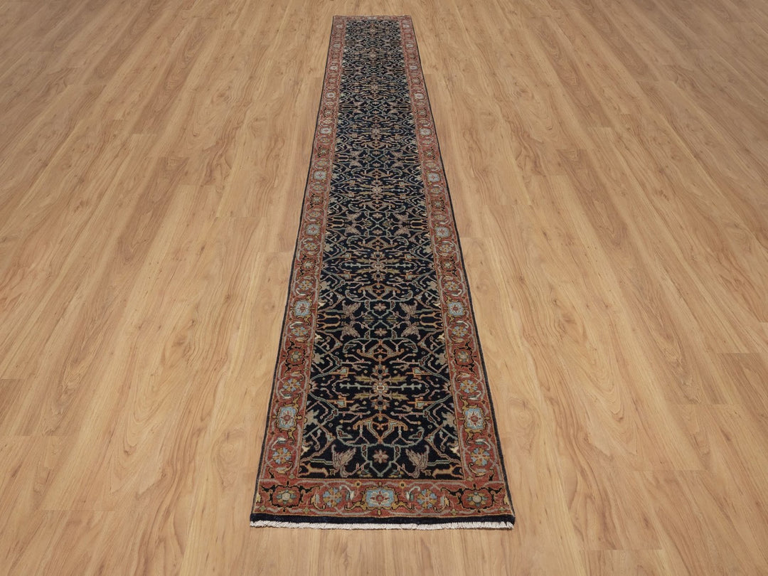 2'6" x 16'0" New Hand Knotted Blue Wool Runner Oriental Rug - MOA10292452