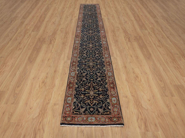 2'6" x 16'0" New Hand Knotted Blue Wool Runner Oriental Rug - MOA10292452