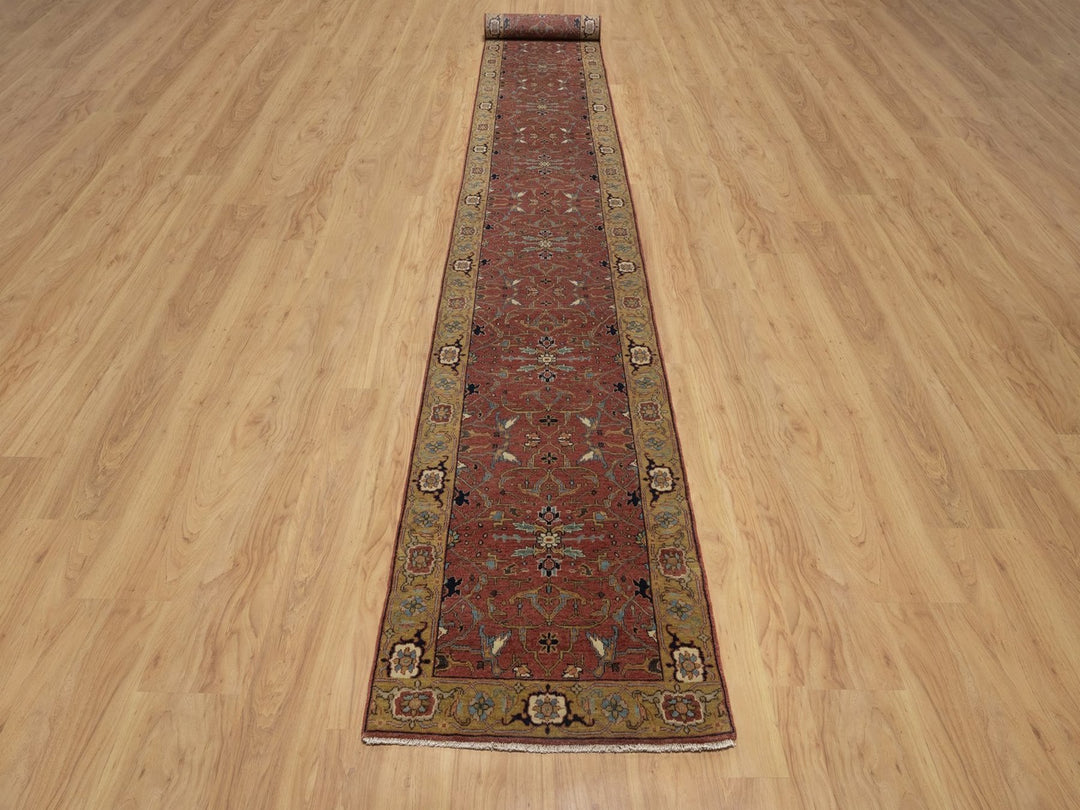 2'8" x 22'1" New Hand Knotted Red Wool Runner Oriental Rug - MOA10292453