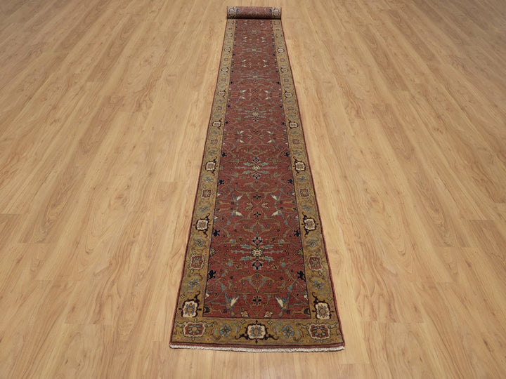 2'8" x 22'1" New Hand Knotted Red Wool Runner Oriental Rug - MOA10292453