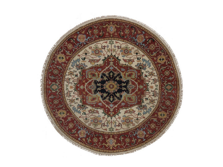 5'10" x 10'10" New Hand Knotted Ivory Wool Round Oriental Rug - MOA10292454