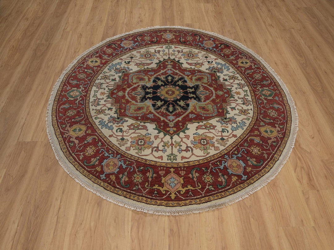 5'10" x 10'10" New Hand Knotted Ivory Wool Round Oriental Rug - MOA10292454