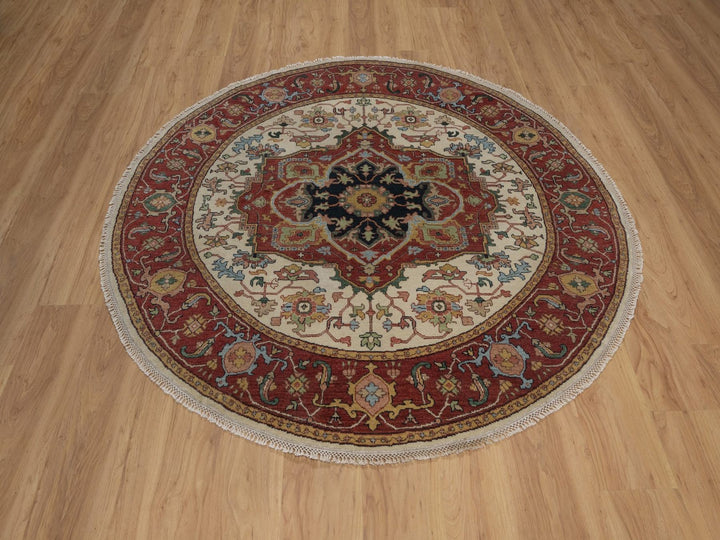 5'10" x 10'10" New Hand Knotted Ivory Wool Round Oriental Rug - MOA10292454