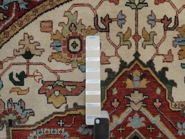 5'10" x 10'10" New Hand Knotted Ivory Wool Round Oriental Rug - MOA10292454