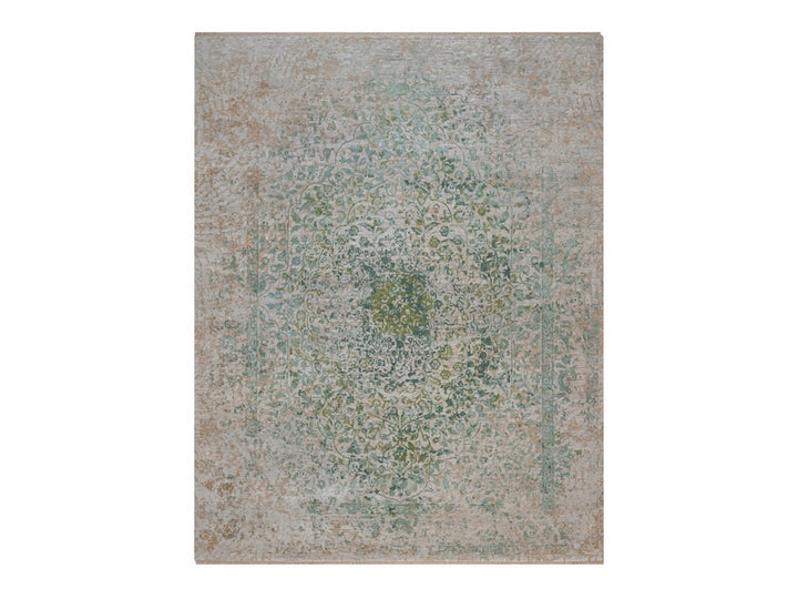 11'10" x 15'1" New Hand Knotted Green Wool & Silk Rectangle Oriental Rug - MOA10292462