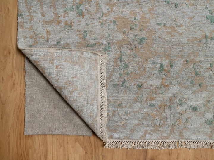 11'10" x 15'1" New Hand Knotted Green Wool & Silk Rectangle Oriental Rug - MOA10292462
