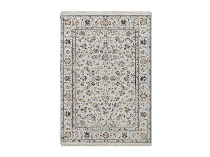 4'2" x 6'2" New Hand Knotted Ivory Wool & Silk Rectangle Oriental Rug - MOA10292463