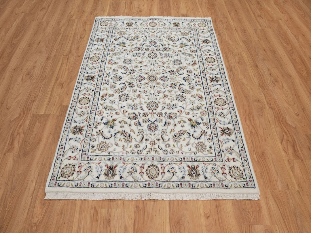 4'2" x 6'2" New Hand Knotted Ivory Wool & Silk Rectangle Oriental Rug - MOA10292463