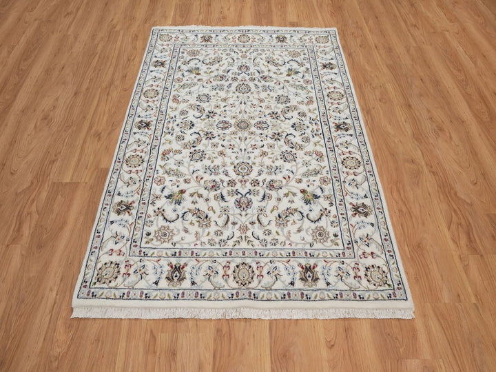 4'2" x 6'2" New Hand Knotted Ivory Wool & Silk Rectangle Oriental Rug - MOA10292463