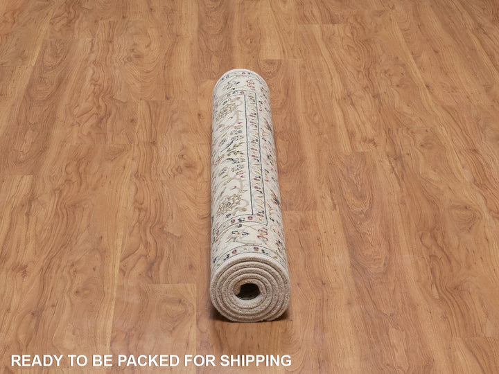 4'2" x 6'2" New Hand Knotted Ivory Wool & Silk Rectangle Oriental Rug - MOA10292463