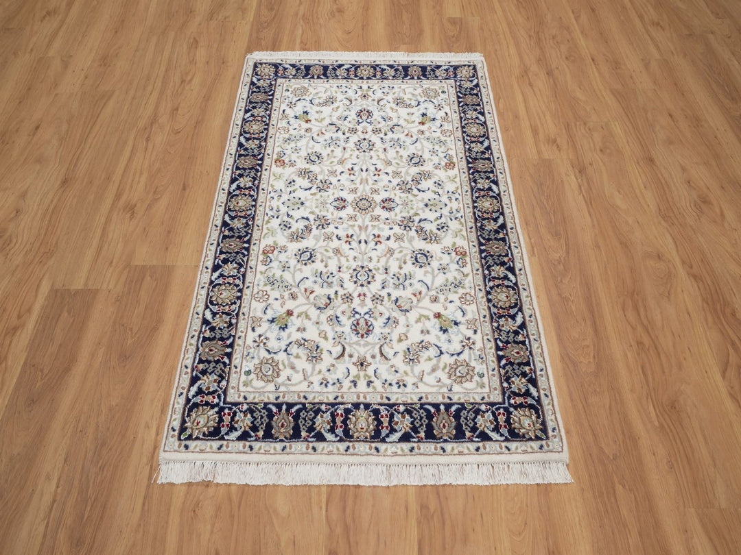 3'1" x 5'2" New Hand Knotted Ivory Wool & Silk Rectangle Oriental Rug - MOA10292464