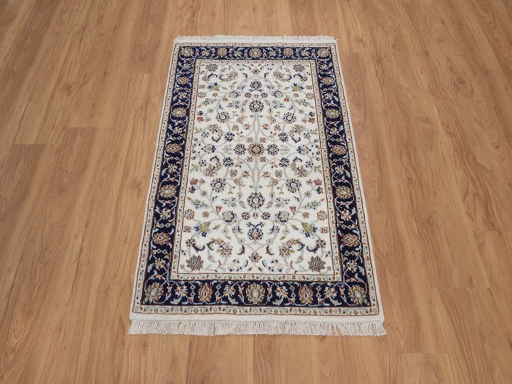 2'8" x 4'2" New Hand Knotted Ivory Wool & Silk Rectangle Oriental Rug - MOA10292465