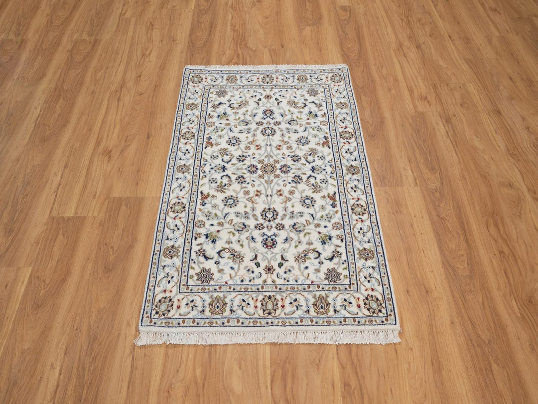 2'8" x 4'1" New Hand Knotted Ivory Wool & Silk Rectangle Oriental Rug - MOA10292466