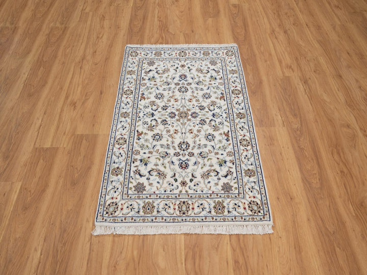 2'8" x 4'1" New Hand Knotted Ivory Wool & Silk Rectangle Oriental Rug - MOA10292466