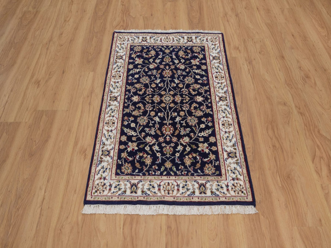 2'9" x 4'1" New Hand Knotted Blue Wool & Silk Rectangle Oriental Rug - MOA10292468