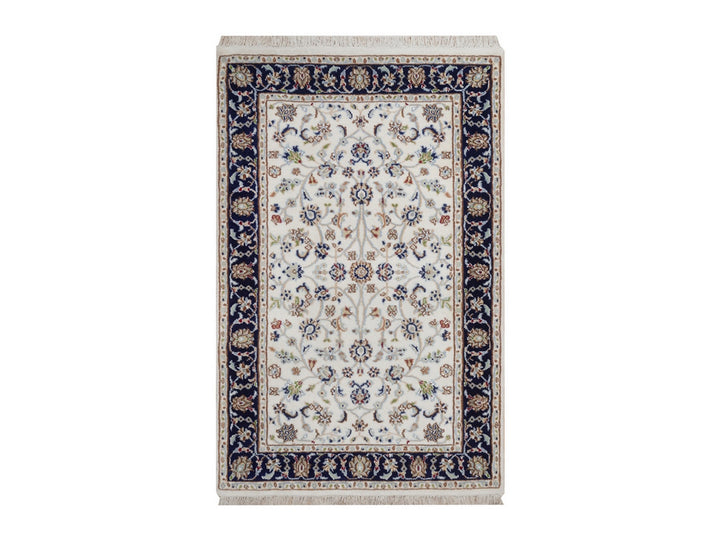 2'8" x 4'2" New Hand Knotted Ivory Wool & Silk Rectangle Oriental Rug - MOA10292469
