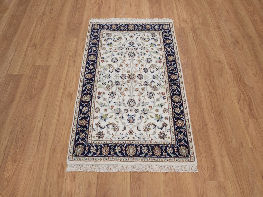 2'8" x 4'2" New Hand Knotted Ivory Wool & Silk Rectangle Oriental Rug - MOA10292469