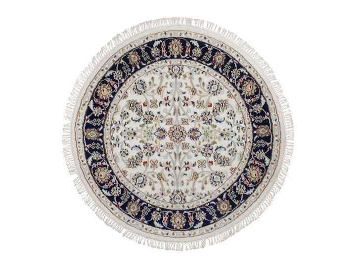 3'2" x 3'2" New Hand Knotted Ivory Wool & Silk Round Oriental Rug - MOA10292471