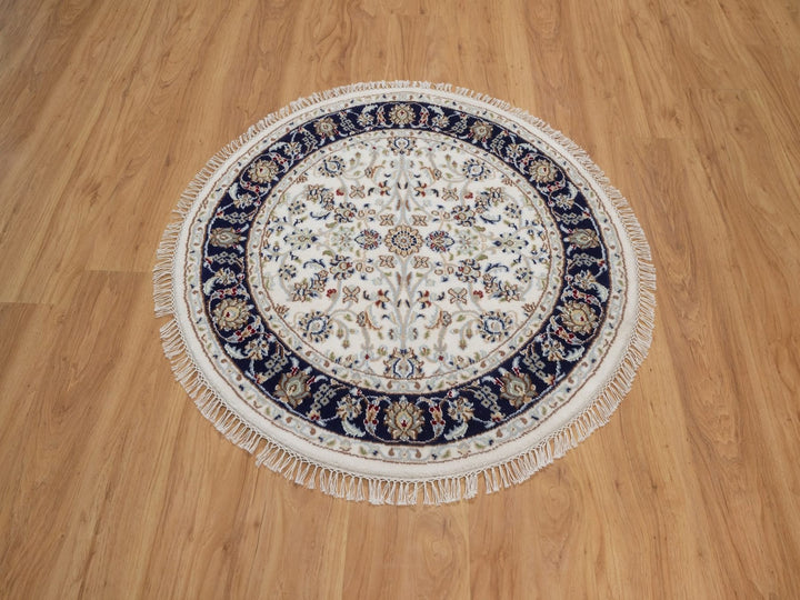 3'2" x 3'2" New Hand Knotted Ivory Wool & Silk Round Oriental Rug - MOA10292471