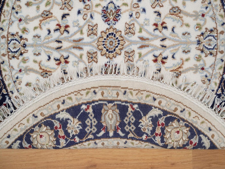 3'3" x 3'3" New Hand Knotted Ivory Wool & Silk Round Oriental Rug - MOA10292472