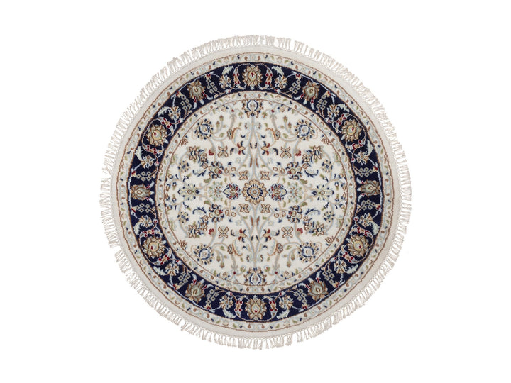 3'1" x 3'1" New Hand Knotted Ivory Wool & Silk Round Oriental Rug - MOA10292473