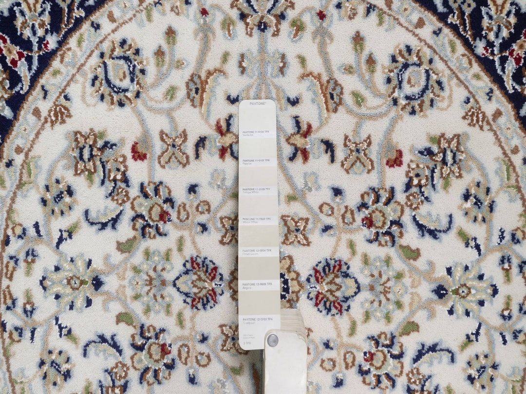 3'1" x 3'1" New Hand Knotted Ivory Wool & Silk Round Oriental Rug - MOA10292473