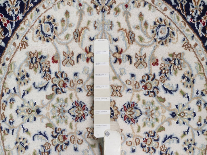 3'1" x 3'1" New Hand Knotted Ivory Wool & Silk Round Oriental Rug - MOA10292473
