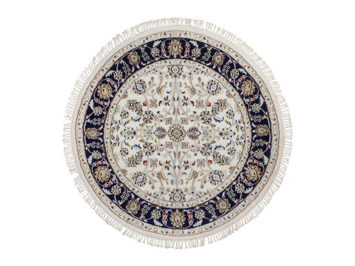 3'3" x 3'3" New Hand Knotted Ivory Wool & Silk Round Oriental Rug - MOA10292474