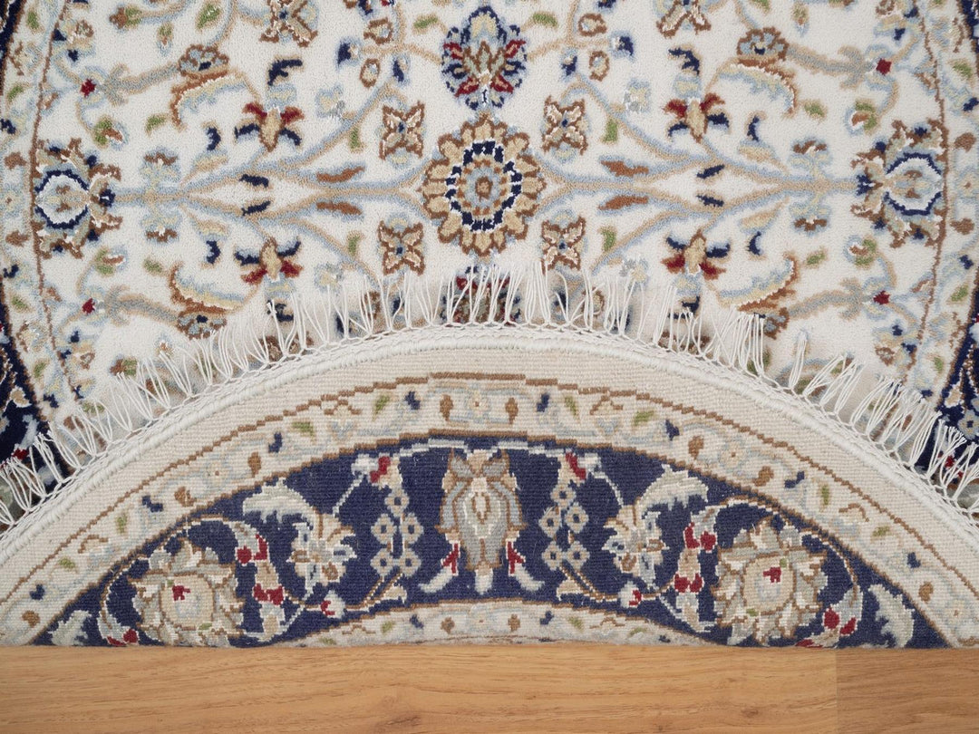 3'3" x 3'3" New Hand Knotted Ivory Wool & Silk Round Oriental Rug - MOA10292474
