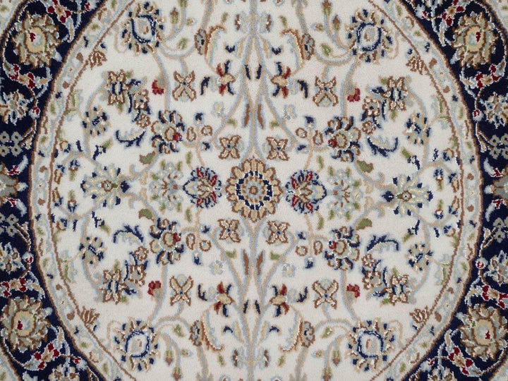 3'3" x 3'3" New Hand Knotted Ivory Wool & Silk Round Oriental Rug - MOA10292474