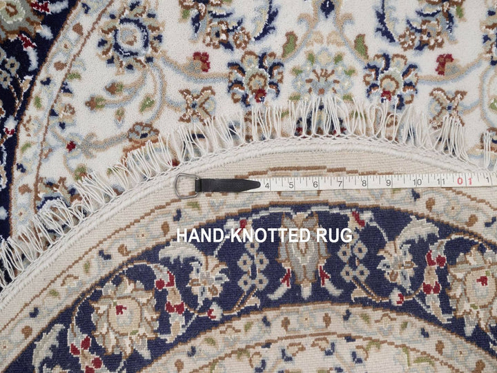 3'3" x 3'3" New Hand Knotted Ivory Wool & Silk Round Oriental Rug - MOA10292474