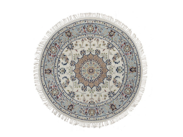 3'3" x 3'3" New Hand Knotted Ivory Wool & Silk Round Oriental Rug - MOA10292475